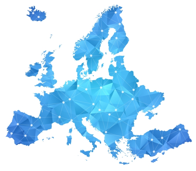 Moderní slepá mapa Evropy